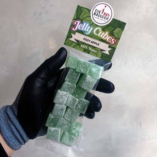 120g bag of apple flavoured jelly cubes. 120g bag of apple flavoured jelly cubes.