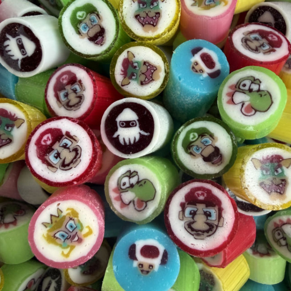 Mario Mix Handmade Candy Mario Mix handmade hard candy assortment featuring colourful character-themed rock candy pieces inspired by classic video game designs, made in Australia.