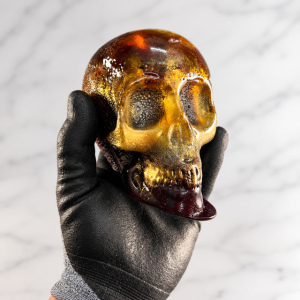 Handmade Monster Skull Candy with metallic gold and dark detailing – Halloween candy by The Red Balloon Candy Artisans