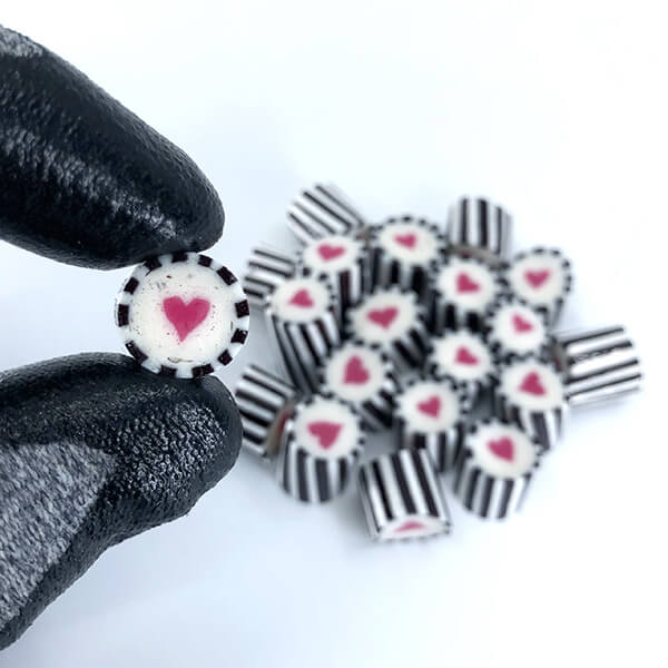 Black and white striped love heart rock candy